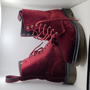 Dr. Martens Page Red Velvet Boots